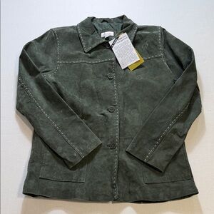 Denim & Co. Olive Green Leather Barn Jacket